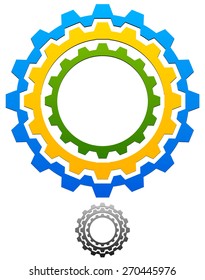 Gear-Gearwheel Icon, Emblem with Tricolor and Gray scale versions included