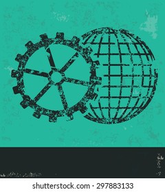 Gear,global design on green background,grunge vector