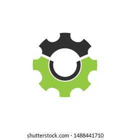 GearLogo silhouette design template. Simple symbol concept in flat green and black style . Stock vector illustration isolated on white background.