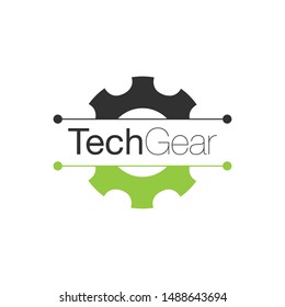 GearLogo silhouette design template. Simple symbol concept in flat green and black style . Stock vector illustration isolated on white background.