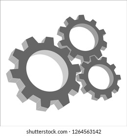 Gears 3 pieces. Abstract vector frame, modern 3d illustration. Symbol engineering technology. Industry development, engine operation, business solutions concept