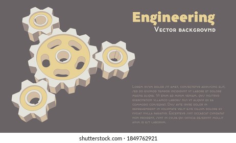 Gears 3d background. Engineering vector illustration. Abstract background for the technical site page: support, engineering, development, other. 16:9 Aspect Ratio. Editable strokes.