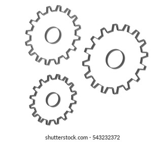 Gears 3d design vector on white isolated background.