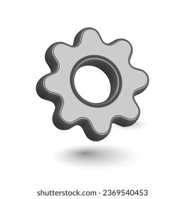 Gears 3d icon. A metal disk. Isolated object. Vector illustration