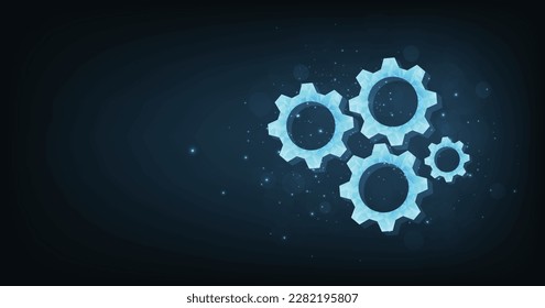 Gears 3d modern illustration on dark blue background.Digital technology and engineering design. mechanical technology symbol engineering machine.industrial development, engine operation.