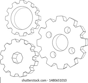 Gears 3d vector icon isolated on white background. - vector