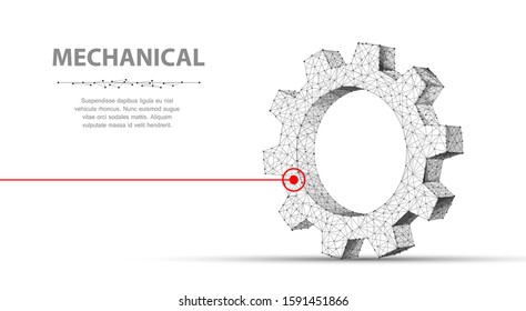 Gears. Abstract 3d vector wireframe single laser gear 3d illustration isolated. White. Mechanical technology machine, Industry development, engine work, business solution, team work concept background