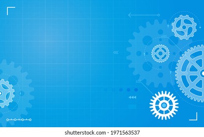 Gears. Abstract technical drawing, blueprint with gear, cogs. Mechanical engineering, machinery construction, technology vector background. Futuristic steel or metal wheels system, structure