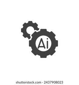 Gears with AI symbol vector icon. filled flat sign for mobile concept and web design. AI Optimization glyph icon. Symbol, logo illustration. Vector graphics