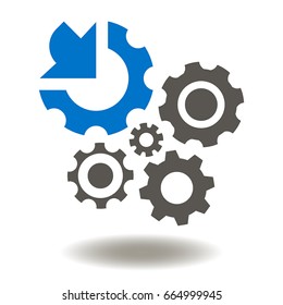 Gears Arrow Integration Vector Icon. Cogwheel integrated Mechanism Illustration. Industrial Business Integrate Logo Sign.