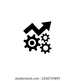 gears and arrows icon in black color on a white background, work on progress or success