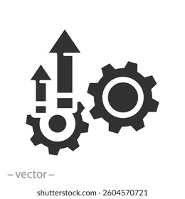 engranajes con flechas hacia arriba, mejorar el ícono del proceso, mejorar o modernizar, Ilustración vectorial plana