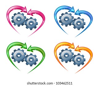 Gears and arrows in the shape of a heart. Vector illustration.