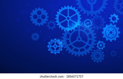 Gears background. Abstract blue futuristic graphic with cogs and wheels system. Digital it and engineering. Future technology vector concept. Illustration transmission steel cogwheel