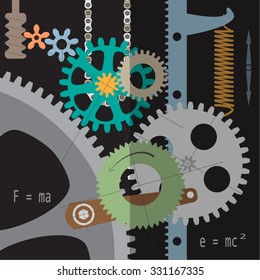 Gears background. Rack, pinion and chain drive sample.