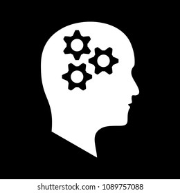 Gears in bald head side view vector icon