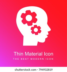 Gears in bald head side view red and pink gradient material white icon minimal design
