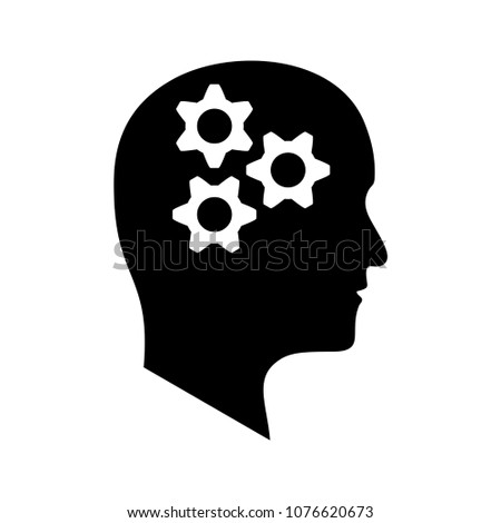 Gears in bald head side view vector icon