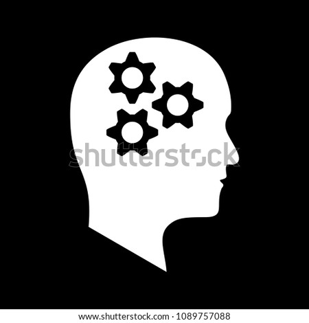 Gears in bald head side view vector icon