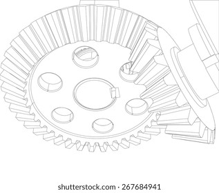 Gears with bearings and shafts. Close-up. Vector illustration, 3d render