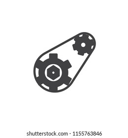 Gears with belt vector icon. filled flat sign for mobile concept and web design. Engine gears simple solid icon. Mechanical engineering symbol, logo illustration. Pixel perfect vector graphics
