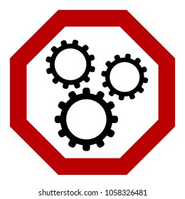Gears black on white background, red sign, vector for designer