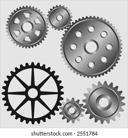 Gears. Black-and-white gears. A part of the mechanism