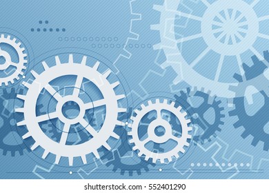 Gears blue background. Vector engineering, integration and digital communication concept