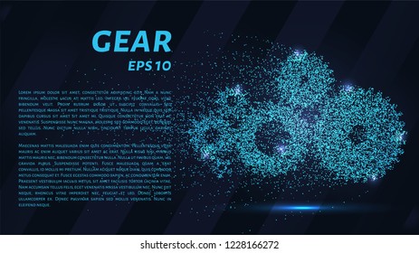 Gears of blue glowing dots. Gears of particles