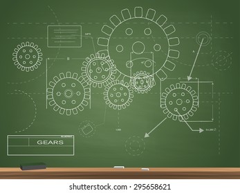 Gears Blueprint Chalkboard Vector Illustration