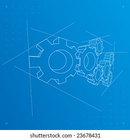 Gears blueprint vector illustration. Solution, teamwork, technology...concepts.