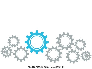 Gears Border Graphics Grey and Blue on White Background