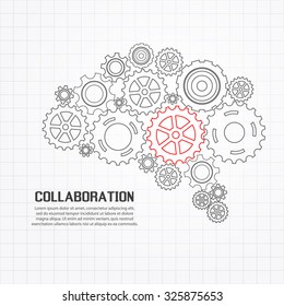 Gears brain for cooperation or teamwork with red leader