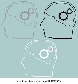 Gears in the brain of head icon set.