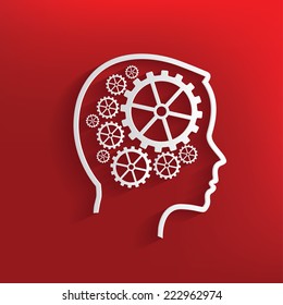 Gears brain symbol on red background,clean vector
