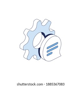 Gears, chat bubble. Vector 3d line isometric, color web icons, new flat style. Creative illustration, idea for infographics.