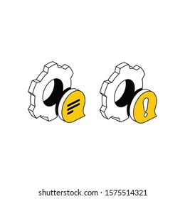 Gears chat, talk bubbles. Vector 3d isometric, color web icon, new flat style. Creative illustration design, idea for infographics.