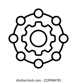 Gears in the circle line icon. Hierarchy, control panel, restart, scroll, book, instruction, website, tune, install, configuration file. Technology concept. Vector line icon on white background