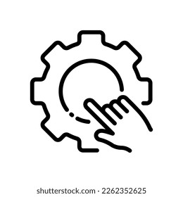 Engranajes con un icono de conjunto de pulsaciones. Preferencias, llave inglesa, lupa, instrucción, sitio web, ingeniería, construcción. Concepto tecnológico. Icono de línea de vector sobre fondo blanco