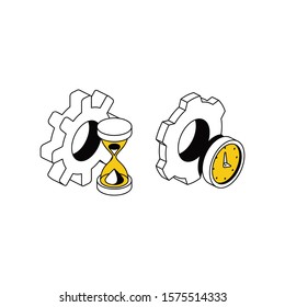 Gears clock time hourglass. Vector 3d isometric, color web icon, new flat style. Creative illustration design, idea for infographics.