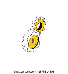 Gears clock time. Vector 3d isometric, color web icon, new flat style. Creative illustration design, idea for infographics.