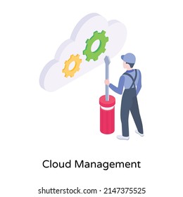 Gears in cloud, isometric icon of cloud management 

