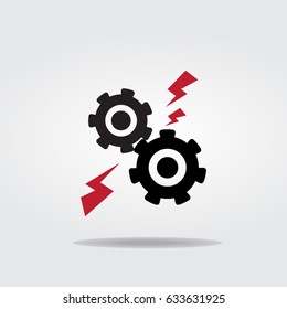 Gears or cog icon flat design style. Unusually high temperatures. Vector.  Illustration.