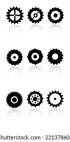 Gears And Cog Wheels Icons Set Vector With Reflection
