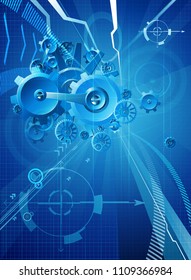 Gears and cogs blue business conceptual abstract background