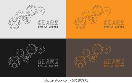 Gears and cogs in different shapes on colorful backgrounds