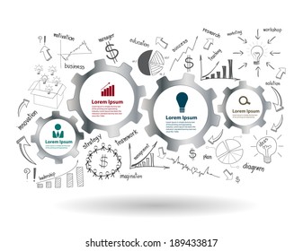 Gears and cogs with drawing business success strategy plan idea