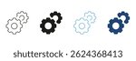 Gears And Cogs Line And Solid Icon Set. Mechanical Engineering, Process Automation, And Industrial Machinery Symbol Collection. Technical Design Elements. Isolated Vector Illustration.