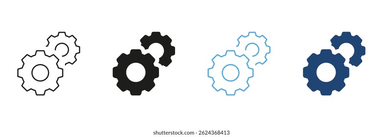 Linha De Engrenagens E Cogs E Conjunto De Ícones Sólidos. Engenharia Mecânica, Automação De Processos E Coleção De Símbolos De Máquinas Industriais. Elementos de design técnico. Ilustração de vetor isolada.