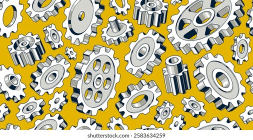 Gears and cogs seamless background, vector mechanical engineering endless wallpaper, fix and repair theme tiling pattern, elements can be used separately.